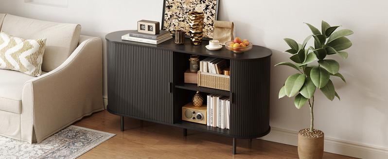 【Valentine's Day Gift】ONBRILL 55'' Sideboard Storage Cabinet with Doors and Shelves, Credenza Storage Cabinet for Office, Bedroom Storage Cabinet, Hallway Storage Cabinet, Console Storage Cabinet