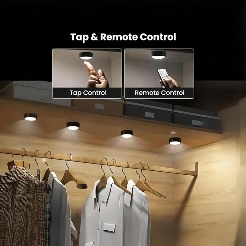 3pcs wall mounted magnetic smart display light, Indoor decorative light, 3 colors adjustable with timer home decoration puck light, LED under cabinet light, remote control + push lampshade dual control, for office wardrobe display cabinet decoration