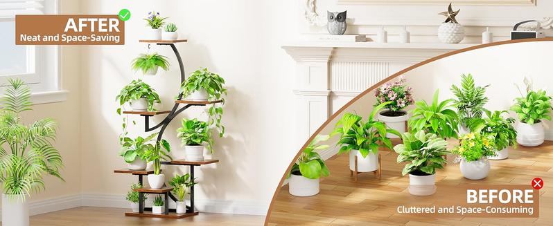 Plant Stand with Grow Lights, 44" 7 Tier Corner Shelf for Flower Display, S-Shaped Rack for Home, Living Room