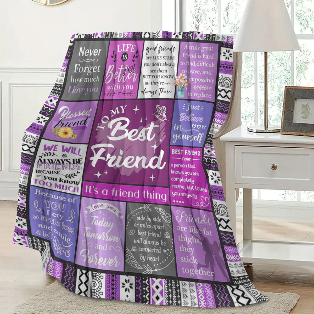 Comfortable, Bohemian Patchwork Border, Grid Pattern, Letter & Slogan Design, Ideal Gift for Friends, Family, Room Decor, Letter Print Blanket