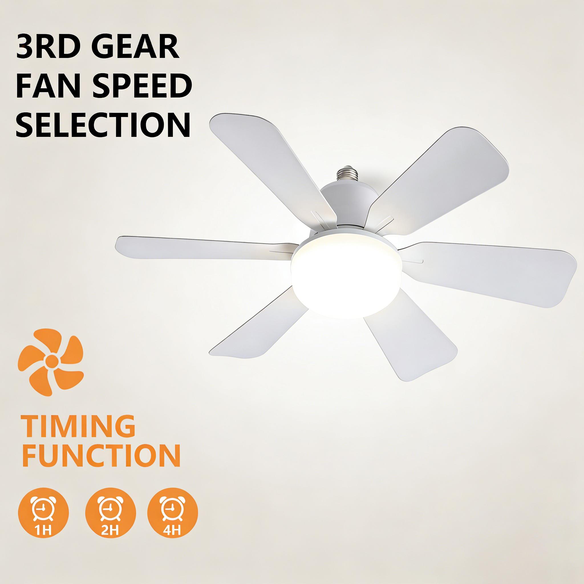 20.5" E27 Socket Ceiling Fan Light 30W-3-Speed Dimmable LED Fan Light,Remote Control for Kitchen Garage Workshop