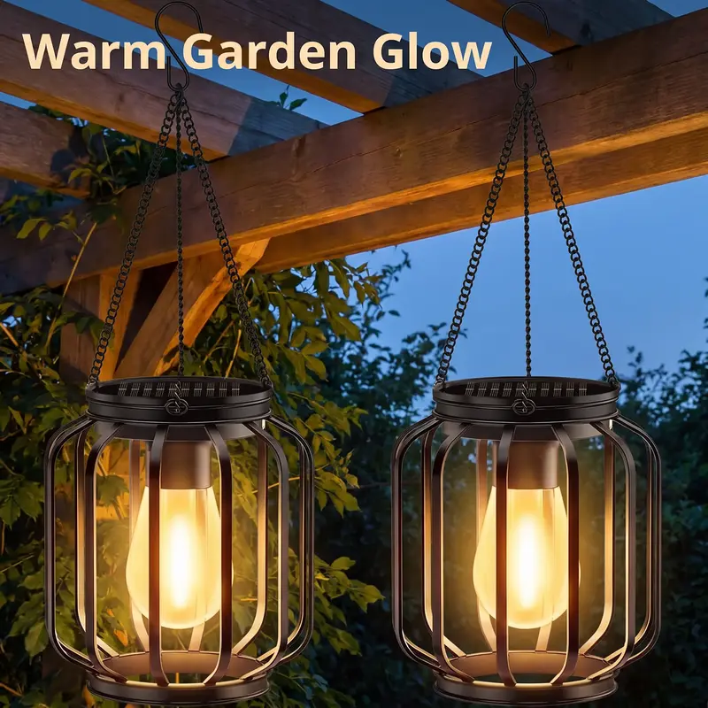 2/4-pack Solar Hanging Lantern Set, Soft Light, Metal Strap with Hook, Outdoor Decorative Lamp, Solar Lanterns Decoration, Patio Hanging Lights, Outdoor Garden Lighting, Ideal for Courtyard, Garden, Deck