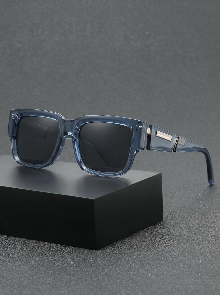 New Retro High-End Square Fashion Sunglasses, Unique Blue Thick Frame, Versatile Simple Personality, Stylish Unisex Eyewear