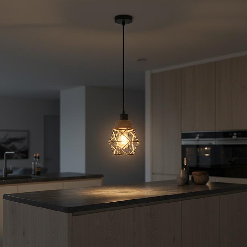 Creative Hemp Rope Single Head Iron Island Pendant Light, Adjustable Height, E27 Socket, Ideal for Dining Room, Coffee Shop, Bedroom, Study