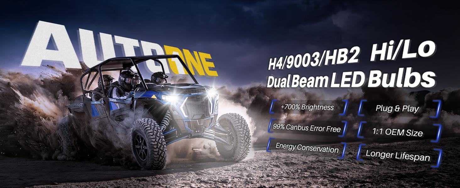 AUTOONE H4/9003/HB2 Headight Light Bulbs, 600% Brighter 32000LM, Canbus Ready 6500K White, Plug-and-Play, Pack of 2 - Headlight