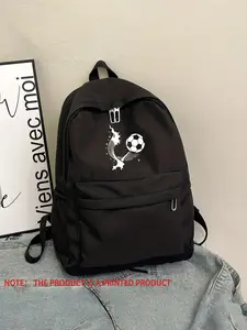 Football Print Backpack, Dynamic Lines and Starburst Design, Unisex Casual Bag, Nylon Material, All-Season Use, Perfect for School and Travel