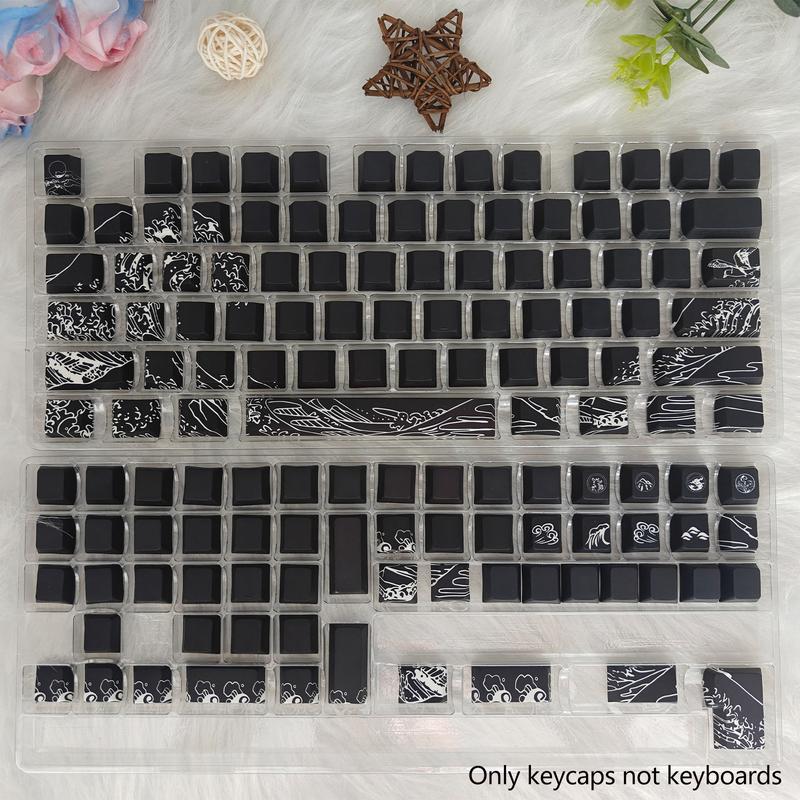 Inspired by Ukiyo-E Art Keycaps, Cute New Design Pbt Heat Transfer Keycap Set, Game-Ready, Compatible with Various Mechanical Keyboard Layouts