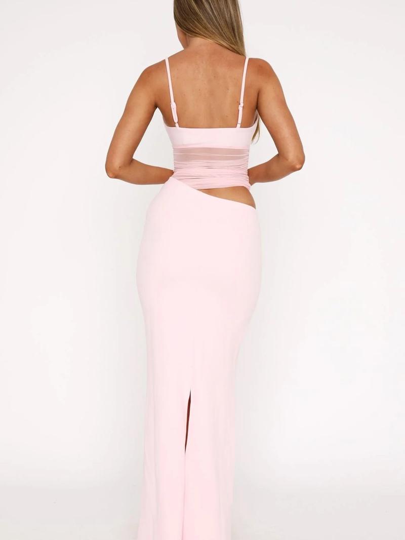 Women's Solid Sheer Cami Dress, Elegant Adjustable Spaghetti Strap Maxi Dress for Party Club Dating Wear, Ladies Summer Clothes