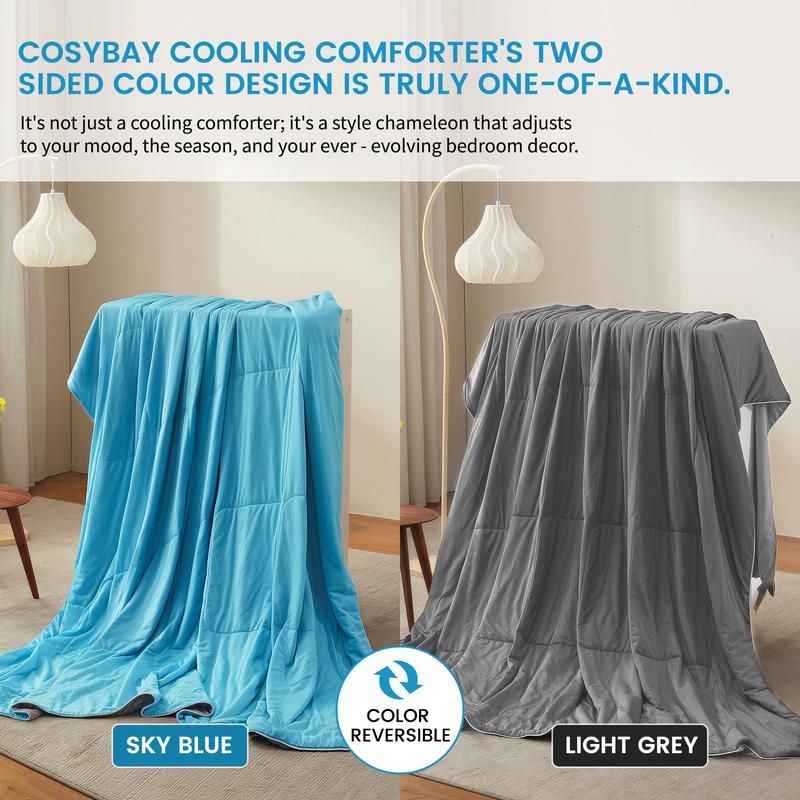 Cosybay Cooling Comforter King Size for Hot Sleeper and Night Sweats, Reversible Grey Cooling Blanket Queen Size,  Breathable Summer Quilt, Lightweight Soft Breathable Silky satin,Q-Max>0.4 Arc-Chill,Pet & Outdoor Summer Cooling Blanket