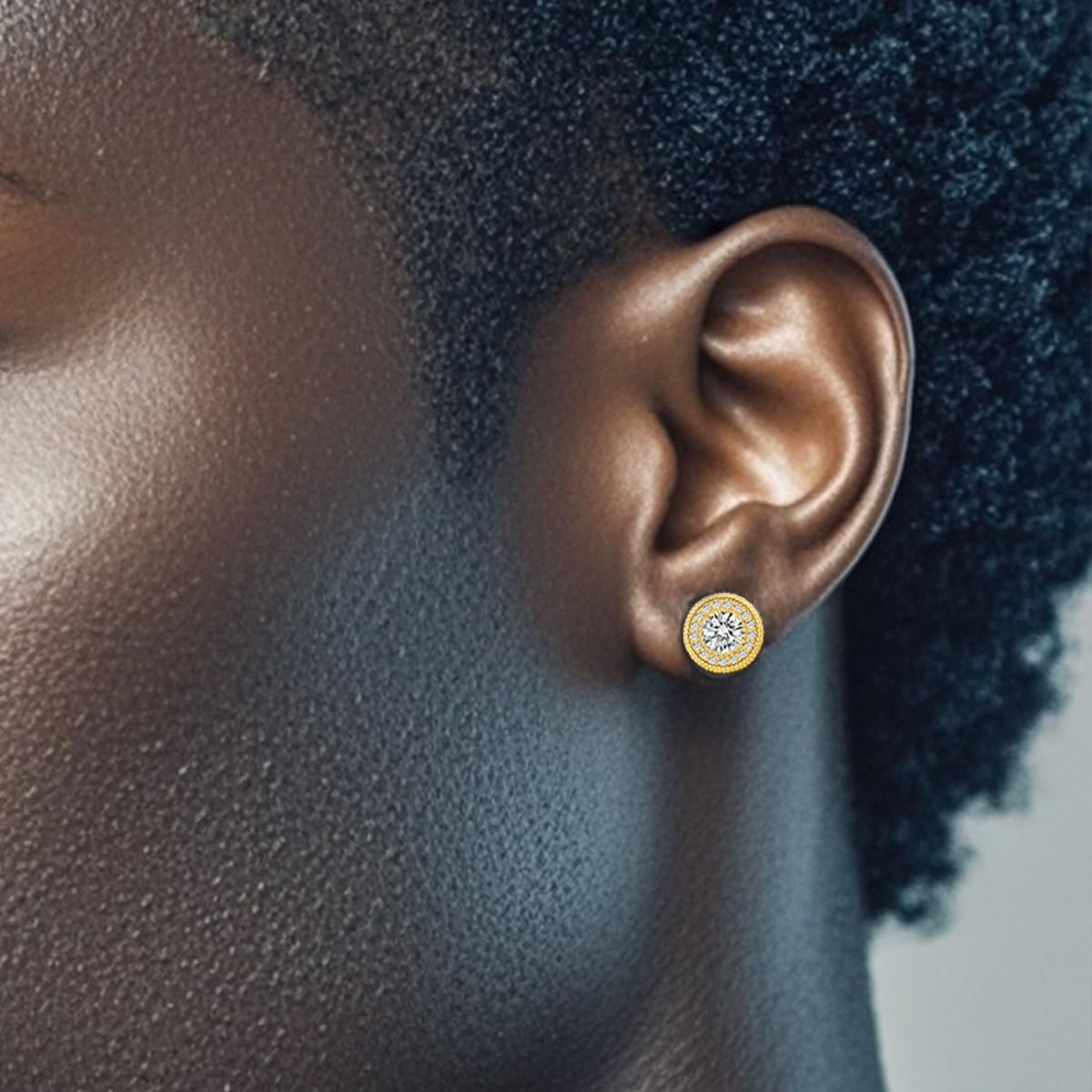 Delzzad Double Halo Ice Stud Earrings Synthetic Moissanite S925 Earrings Jewelry Perfect Birthday Wedding Anniversary Gift for Men Women