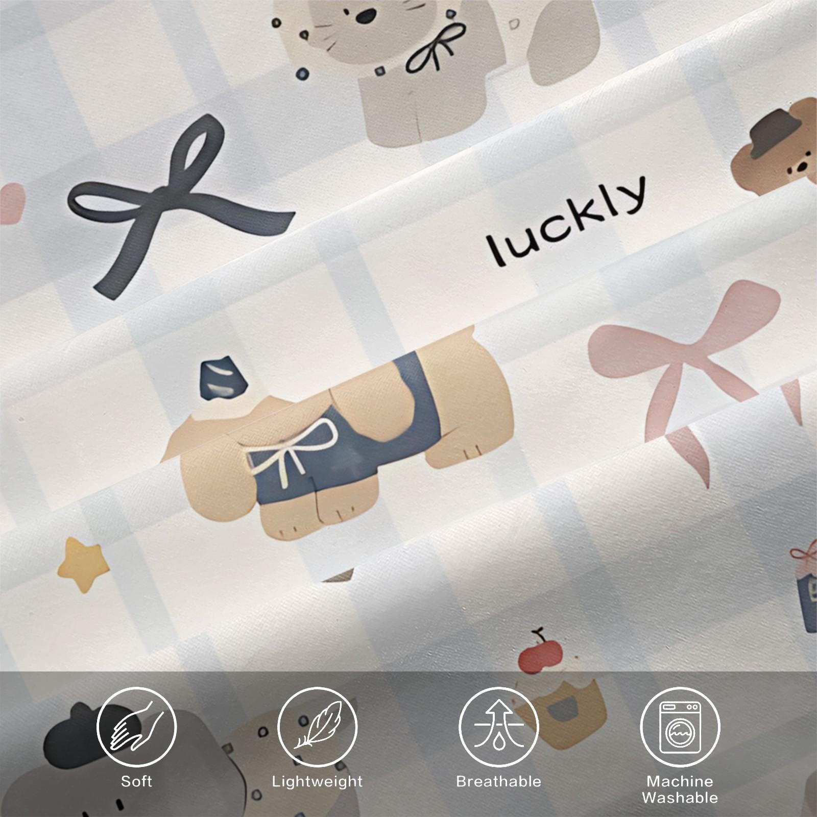 3-Piece Korean-Style Cute Cartoon Bear Checkered Duvet Cover Set, Perfect for Teenage Boys. Ultra-Soft Bedding, Fits a Double Bed. Full Queen-Size Duvet Cover Set (Filling Not Included)