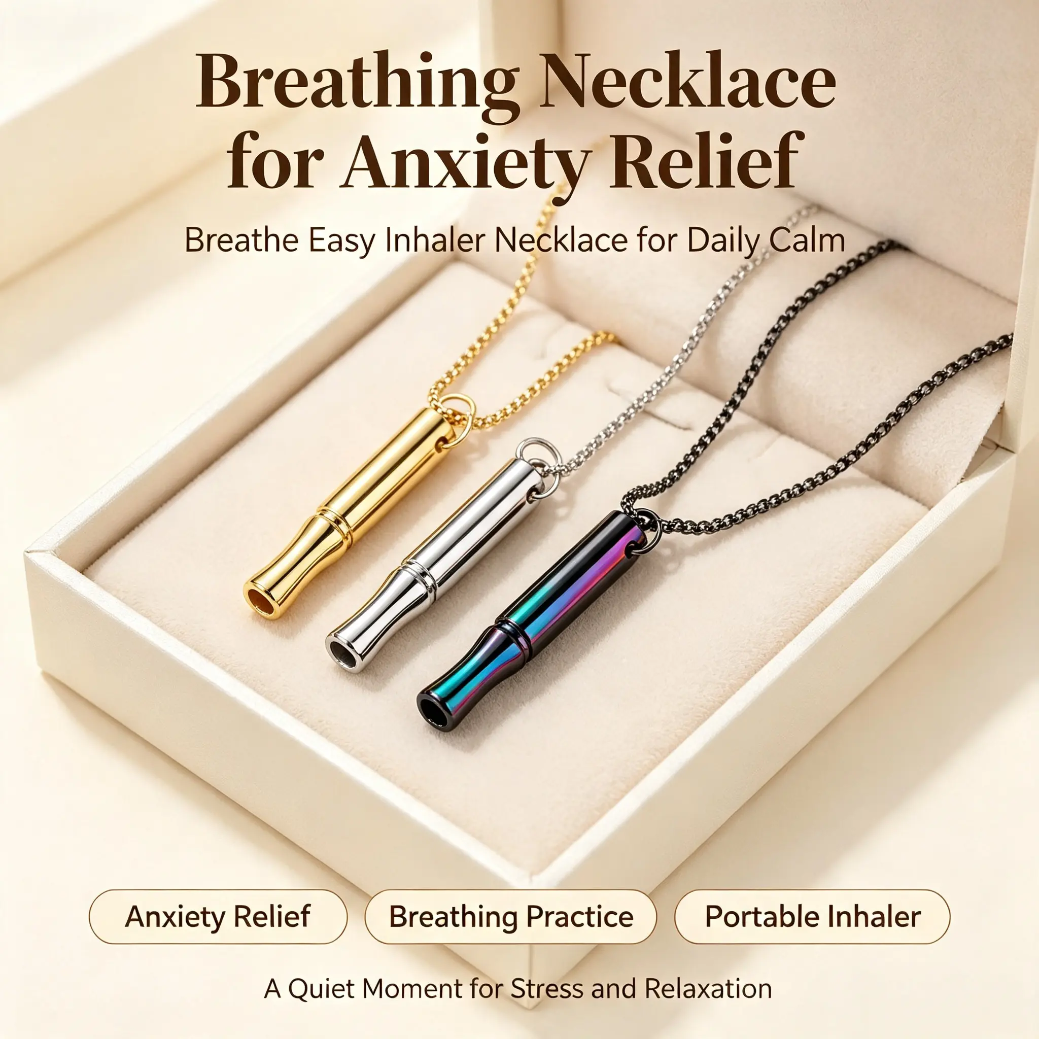 Breathing Necklace Breathe Necklace Anxiety Necklace Mindfulness Jewelry Stress Relief Necklace Calming Necklace Breathlace Pendant Necklaces for Men Women Accessories Gifts