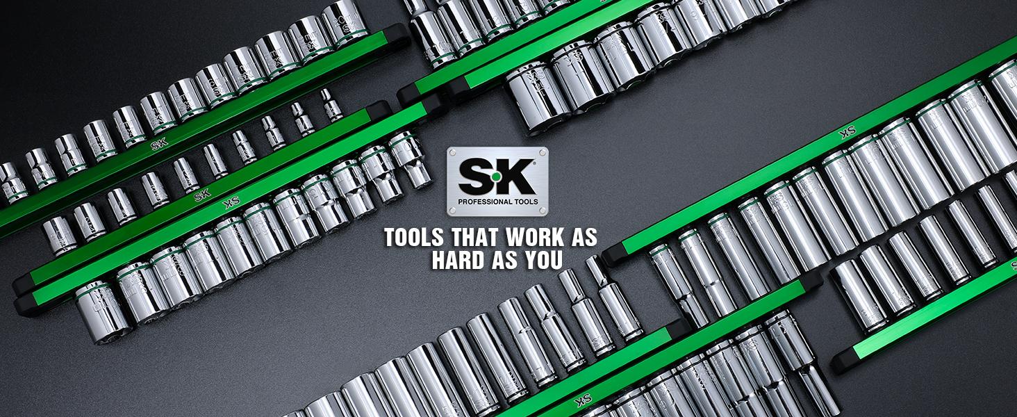 #SpringGlowUp SK 3/8" Drive Socket Set, Deep Metric Sockets, 13-Piece, SuperKrome Finish, Premium CR-V Construction, with Aluminum Socket Organizer