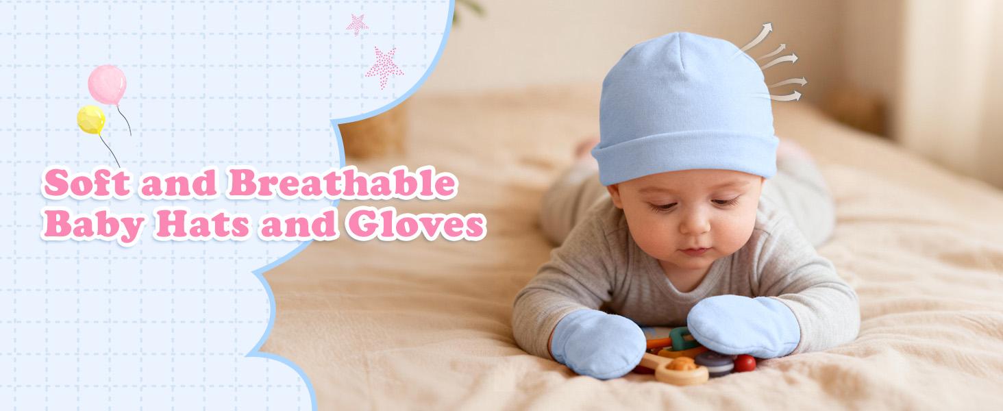 Baby Beanies for Boys Girls Newborn Infant Hat with Mittens Cute Cotton Hospital Hats for 0-6 Months