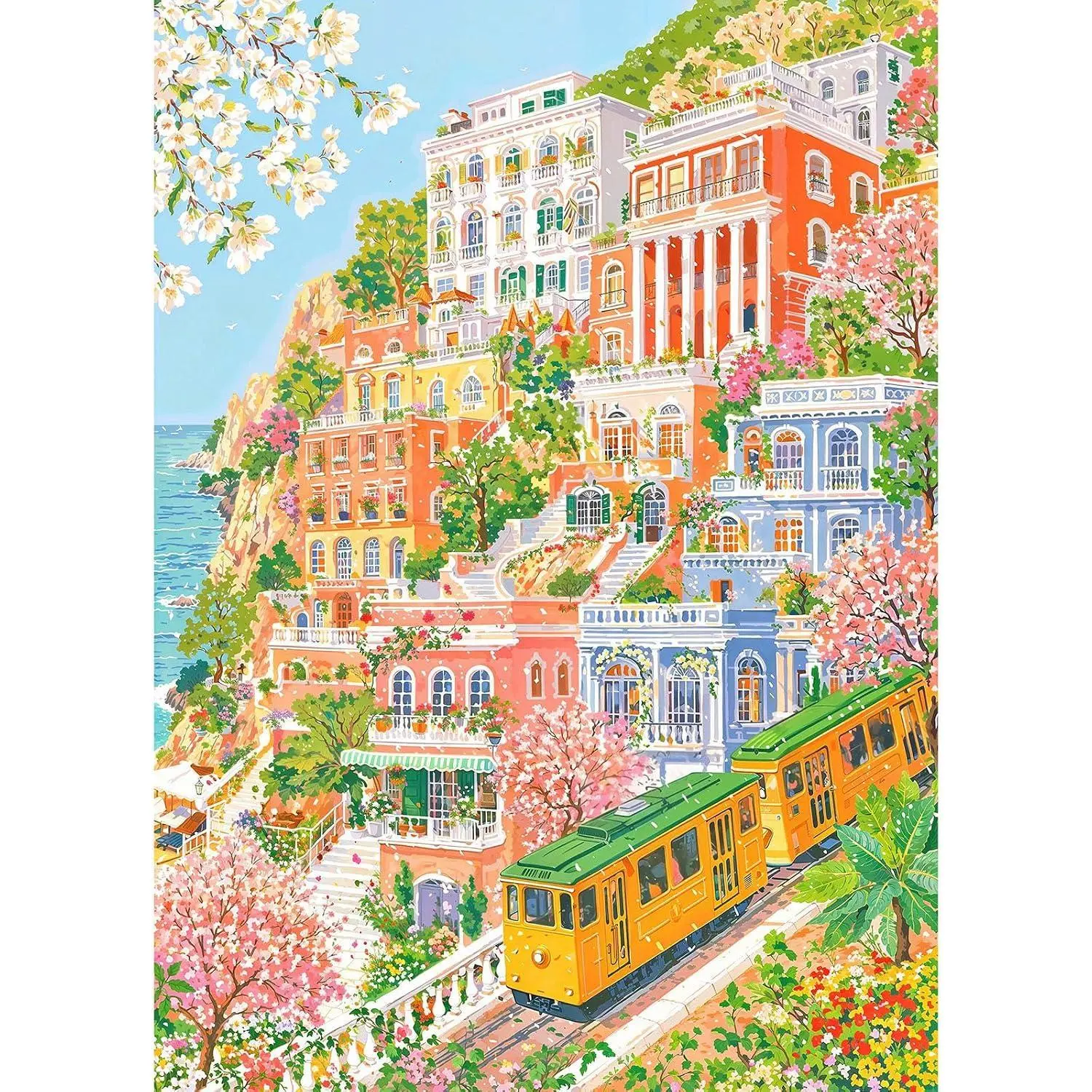 Puzzles for Adults 1000 Pieces, Jigsaw Puzzle for Adults, Fun Challenging Puzzle, Coastal Tram Puzzles Game, Interlock Perfectly No Dust, Gifts for Easter Mothers Day