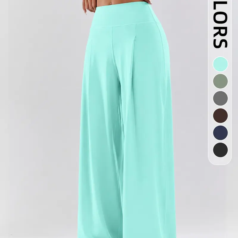 Women's Solid High-Waist Loose Fit Bell Bottom Yoga Pants, Casual Fashion Comfortable Daily Running Fitness Sport Long Pants, Workout Fitness Wear