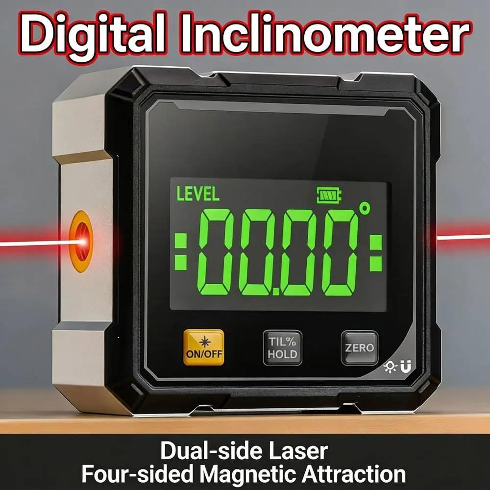 Digital Angle Meter with Electronic Laser Level, Quad Strong Magnet Protractor, Woodworking Measurement Tool, Precision Angle Finder