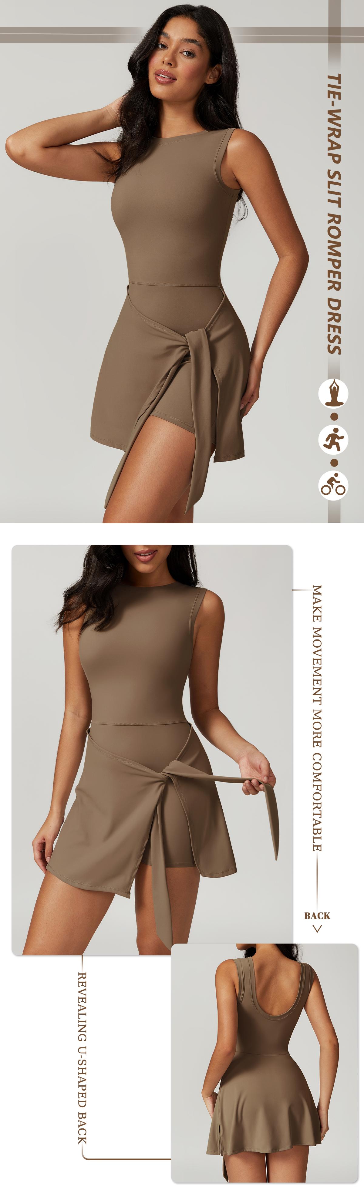 TimeOFF Women's Tank Off-Shoulder U-Back Dress , Side-Tie, Built-In Shorts , Soft, Stretchy , Skin-Friendly , Tennis Yoga Gym , FitGirlOOTD , GymInspo