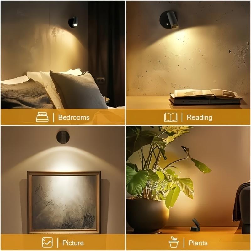 Indoor LED spotlights, floor lighting is powered by rechargeable batteries, adjustable brightness image lights, magnetic suction type without drilling for installation, easy to install and dismantle.