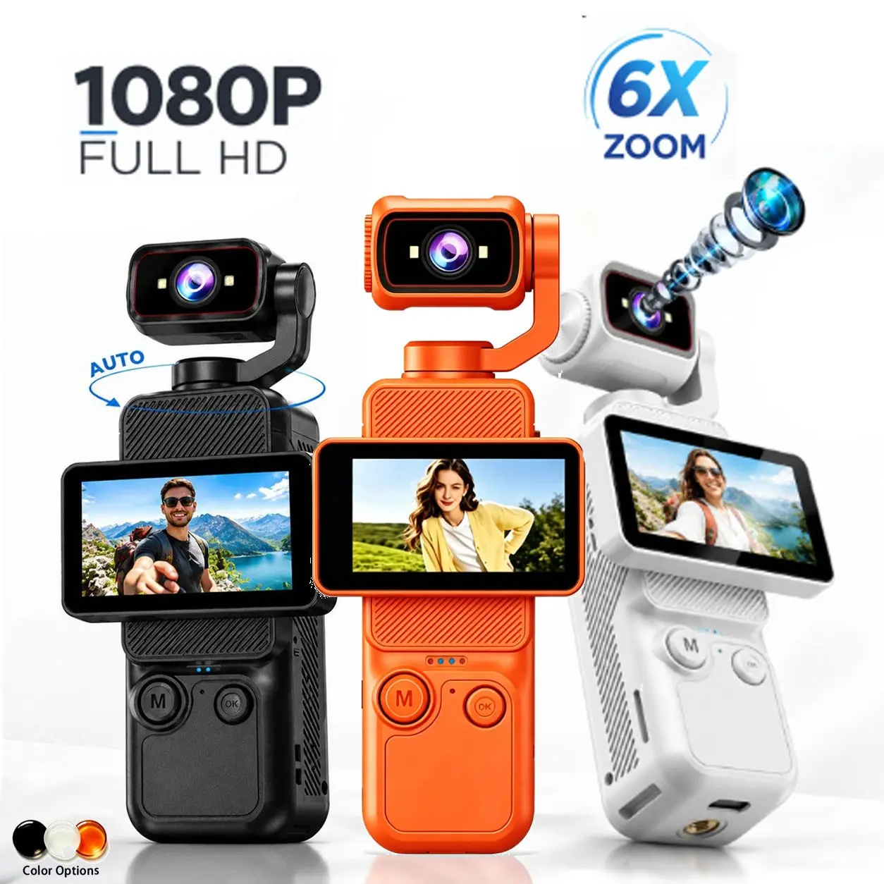 Mini 1080P Short Video Camera for Tiktok, Pocket Digital Camera, 180° Auto Rotate Lens, Flip Screen, WiFi Control, Night Vision, Loop Recording