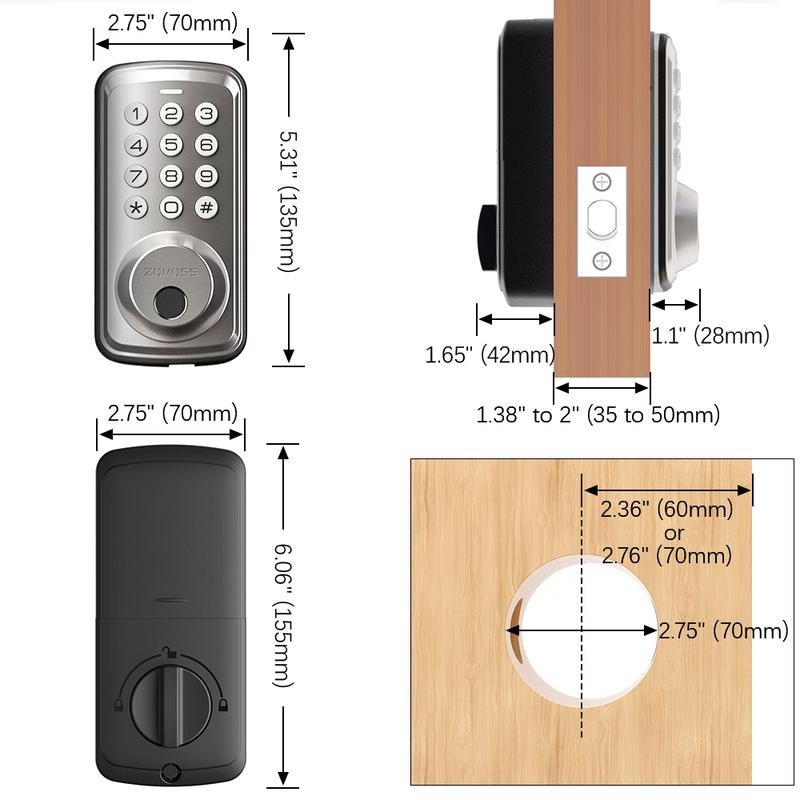 ZOMOSS smart door lock - anti peeping keyboard, automatic locking function, easy installation - perfect home security guarantee, upgraded home security | modern design | easy to install lock