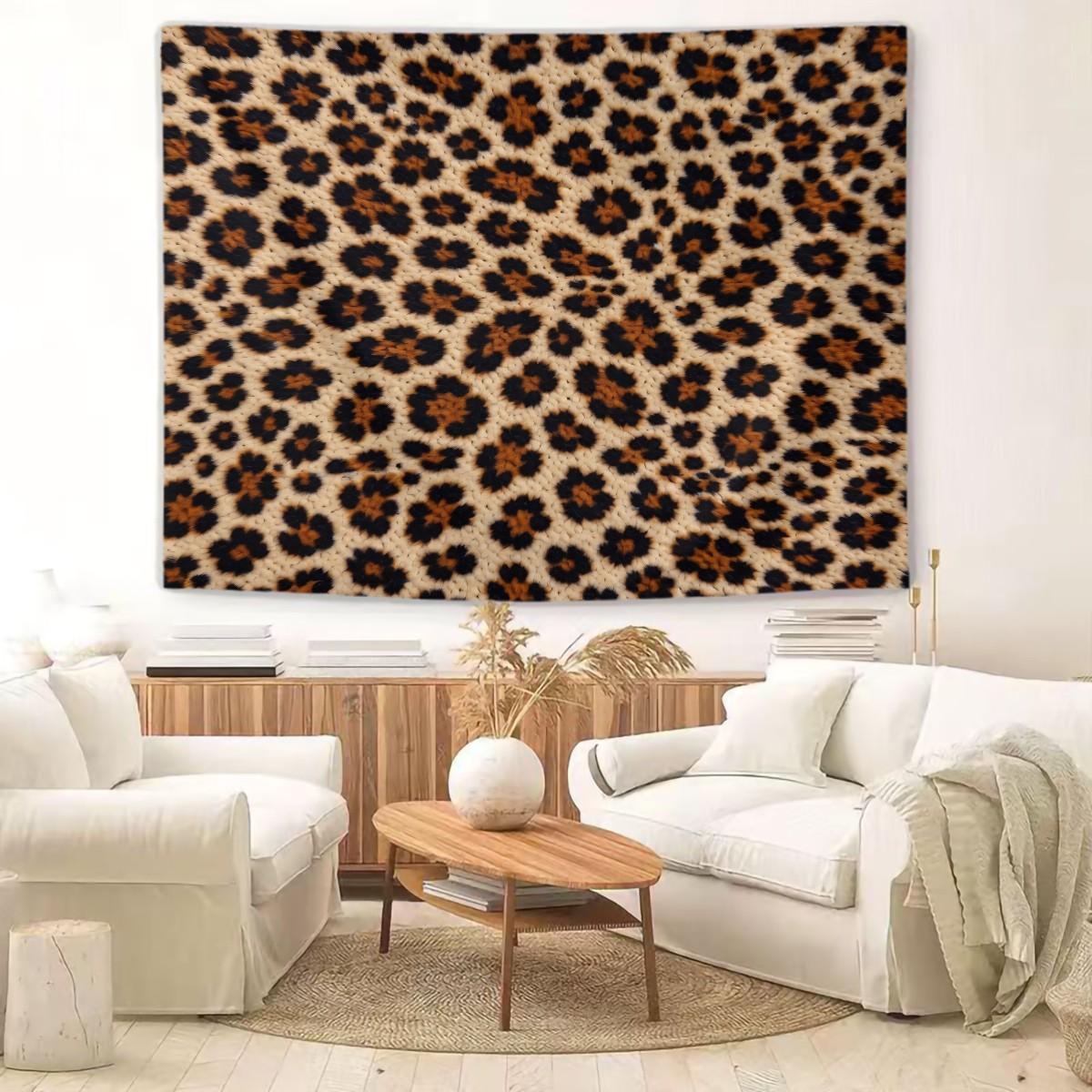 1Pcs Vintage Leopard Print Art Tapestry, Smooth Wrinkle Resistant Durable, Multi-Functional Wall Hanging Decor for Rental & Homestay