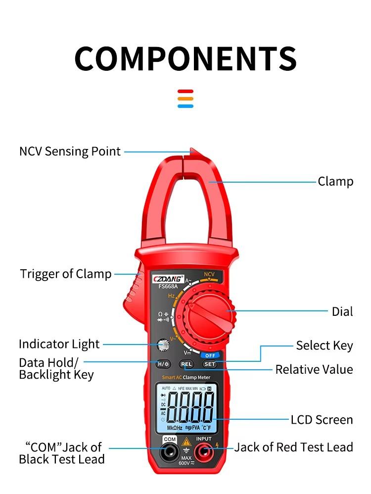 Clamp Meter Multimeter Dcv Acv Aca Ohm Capacitance Hz Diode Continuity Test, Digital Clamp Tester with Ncv Detection
