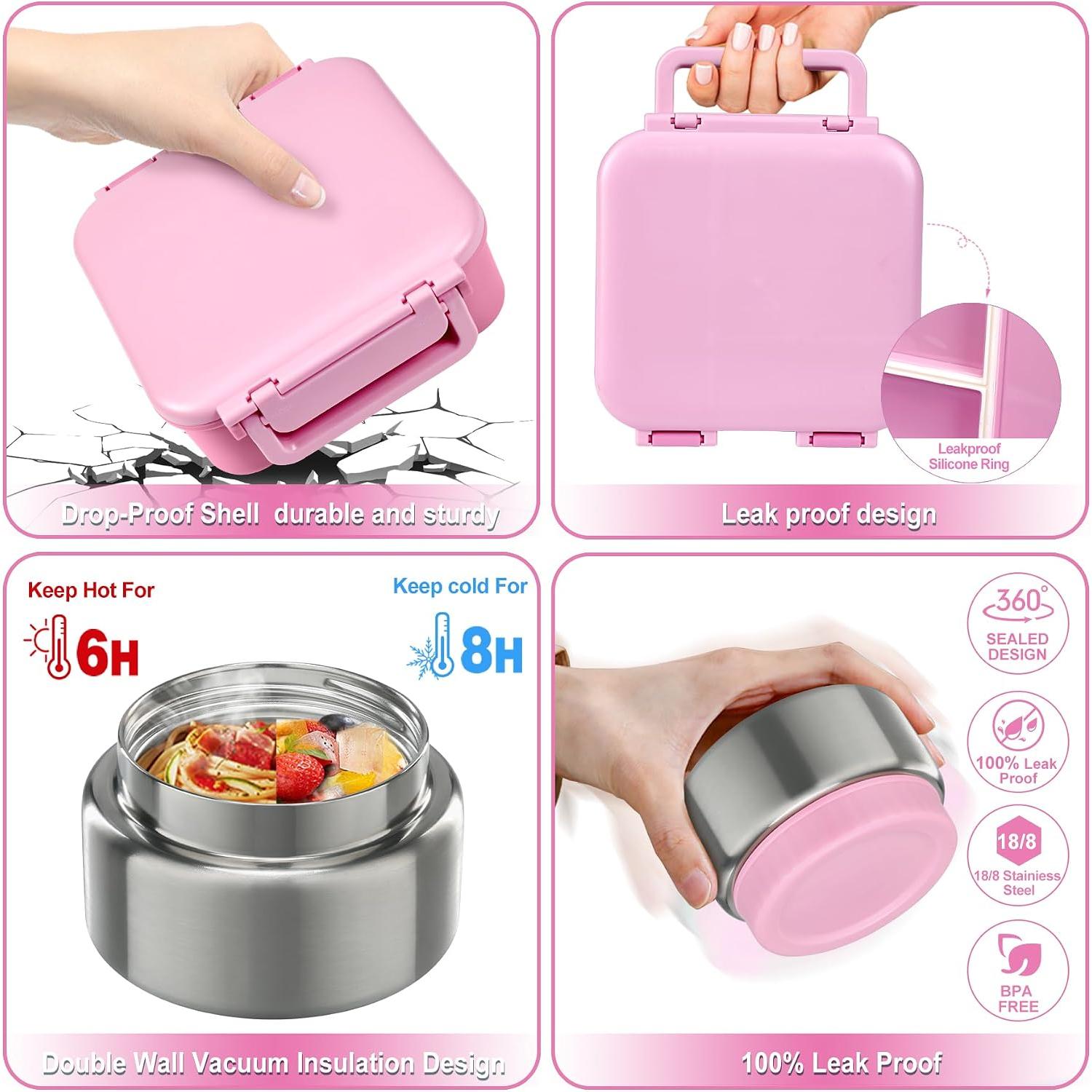 Bento Lunch Box with 9oz Soup Thermo Leakproof Lunch  Containers 4 Compartment with Insulated Hot  Jar for   Girls Boys to School, Trvael