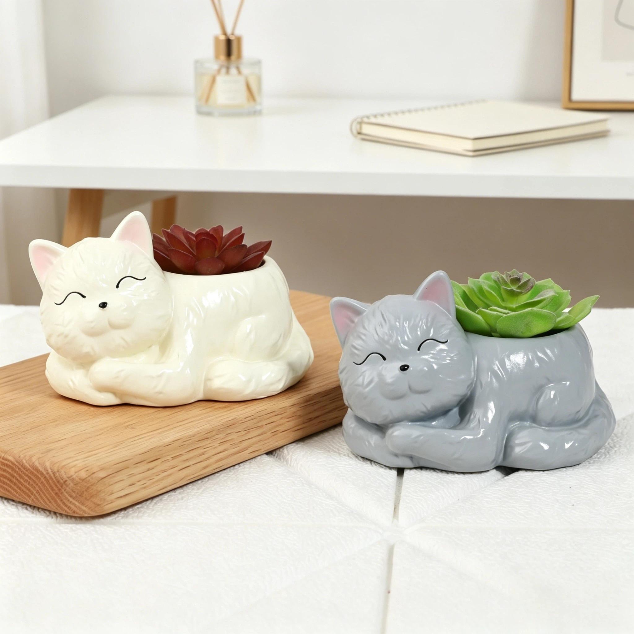 Simulation Cat Succulent Pot Decor, Style Minimalist Resin Material, Balcony Garden Decoration, Home Soft Furnishing Gift
