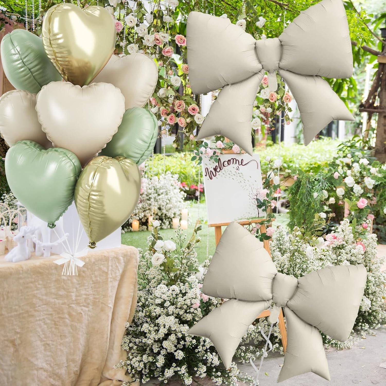 Green gold heart-shaped bow balloons, 8 18 inch heart-shaped balloons and 2 38 inch bow balloons (with 2 accessories), suitable for boys, girls, baby showers, wildlife park jungle birthdays, wedding party decorations