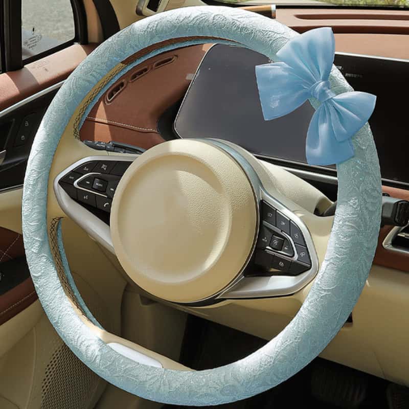 Elegant Black Lace Steering Wheel Cover with Large Bow-Knot, Cute Floral Car Accessory for Women, Non-Slip Comfortable Grip, Universal 14-15 Inch Fit for Full Protection, Car Accessories, Accessories For Car