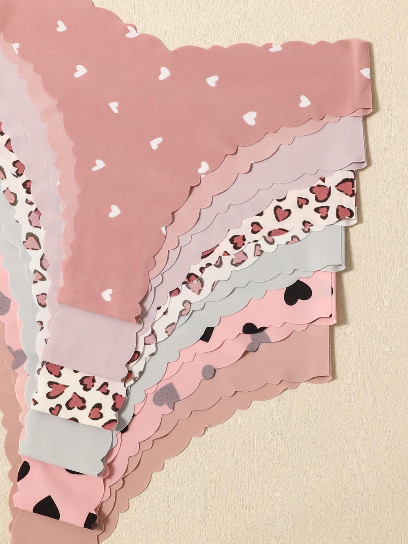 6-Pack Cute Heart & Leopard Print Women's Underwear, High-Quality Designer Briefs with Wavy Edge Design, Perfect Valentine's Day Gift