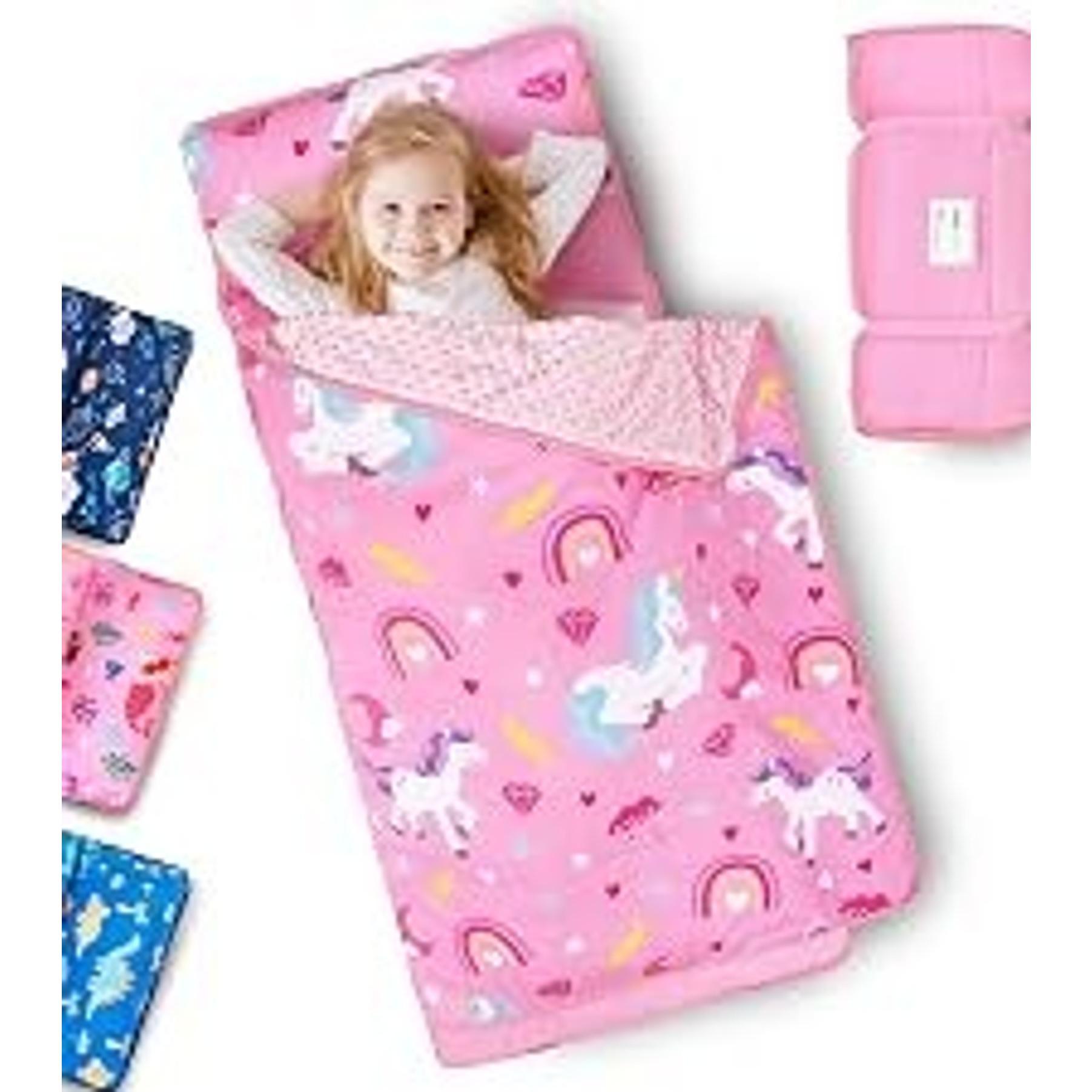 Thickened Toddler Nap Mat with Removable Pillow and Minky Blanket, Extra Large 55''x35'' Sleeping Bag, Washable, Roll up, Perfect for Daycare, Preschool, Kindergarten, Boys and Girls
