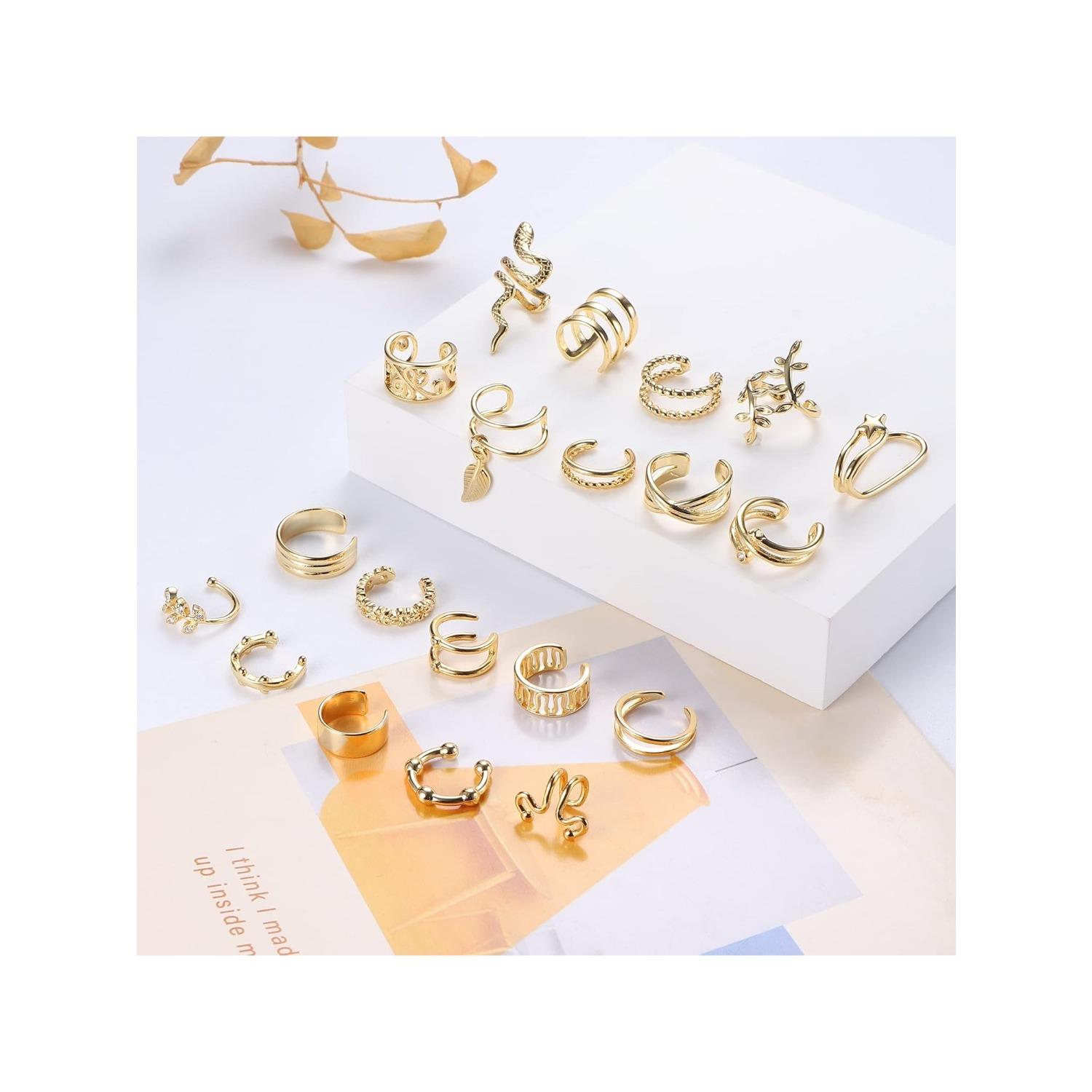 20PCS Ear Cuff for Women Non-Piercing Clip On Cartilage Helix Wrap Earrings Snake Flower Feather Adjustable Ear Clip Fake Cartilage Earring