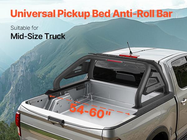 VEVOR Truck Bed Roll Bar, Universal Pickup Sport Adjustable Bar Chase Rack Compatible with Mid-Size Truck, Carbon Steel Construction with LED Brake Light, No Rack Included