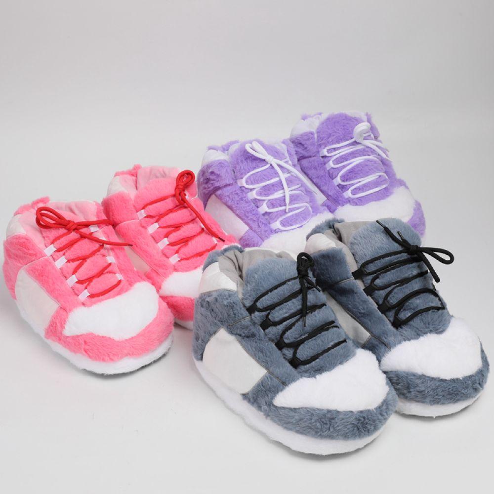 Warm Plush Sneaker Slippers, Trendy Anti-Slip Furry Soft House Shoes, Fluffy Unisex Comfy Home Slides, One Size Fits Most, Indoor & Outdoor