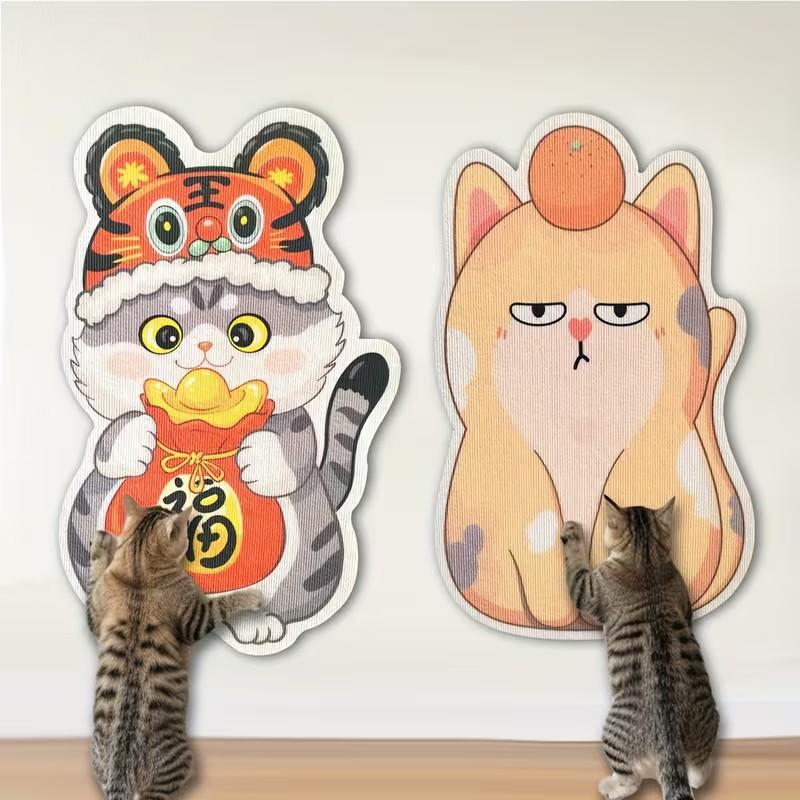Self-Adhesive Cat Scratching Board, Polyester Material, Cute Cartoon Playful Design Climbing Pad, Furniture Wall Scratch Protector, Small Cat Claw Decoration