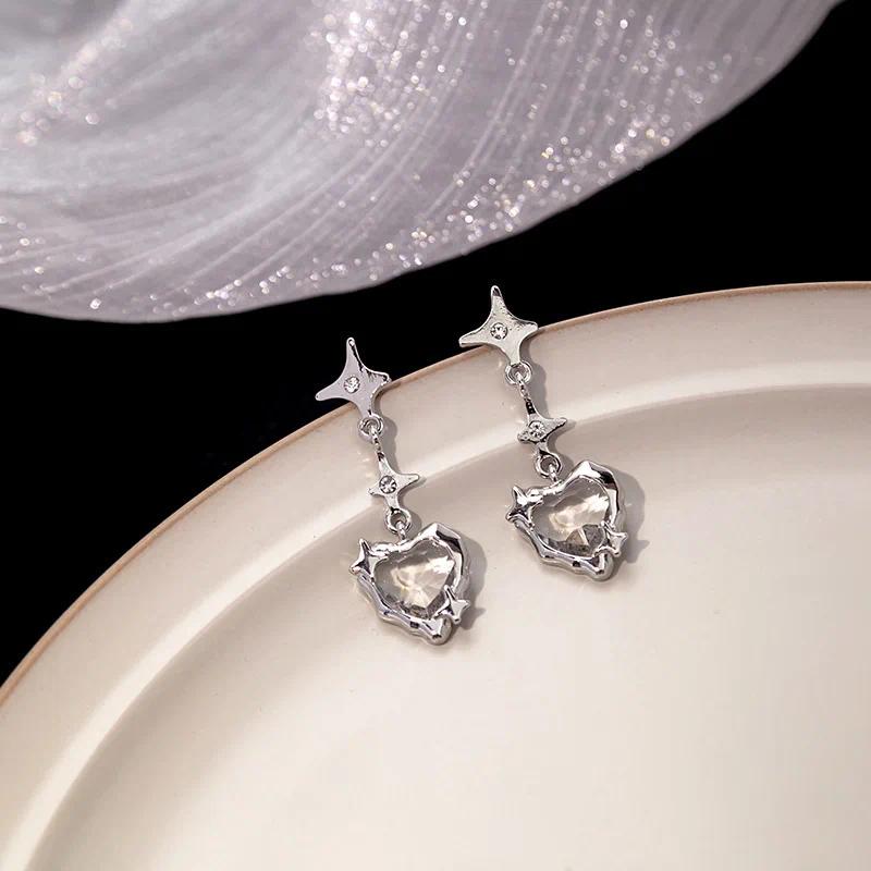 Y2K Gothic Black Liquid Heart Cross Star Pendant Earrings New Red Zircon Love Dangle Earring Irregular Aesthetic Jewelry