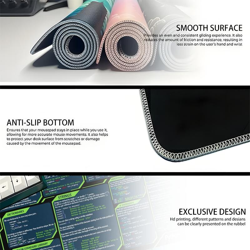 Python Cheat Sheet Desk Mat Gaming Mouse Pad XXL Extended Mouse Pad for Laptop Large Mouse Pad for Desk with Non-Slip Rubber Base Stitched Edges Surface for PC Gamers Office Workers & Home Use