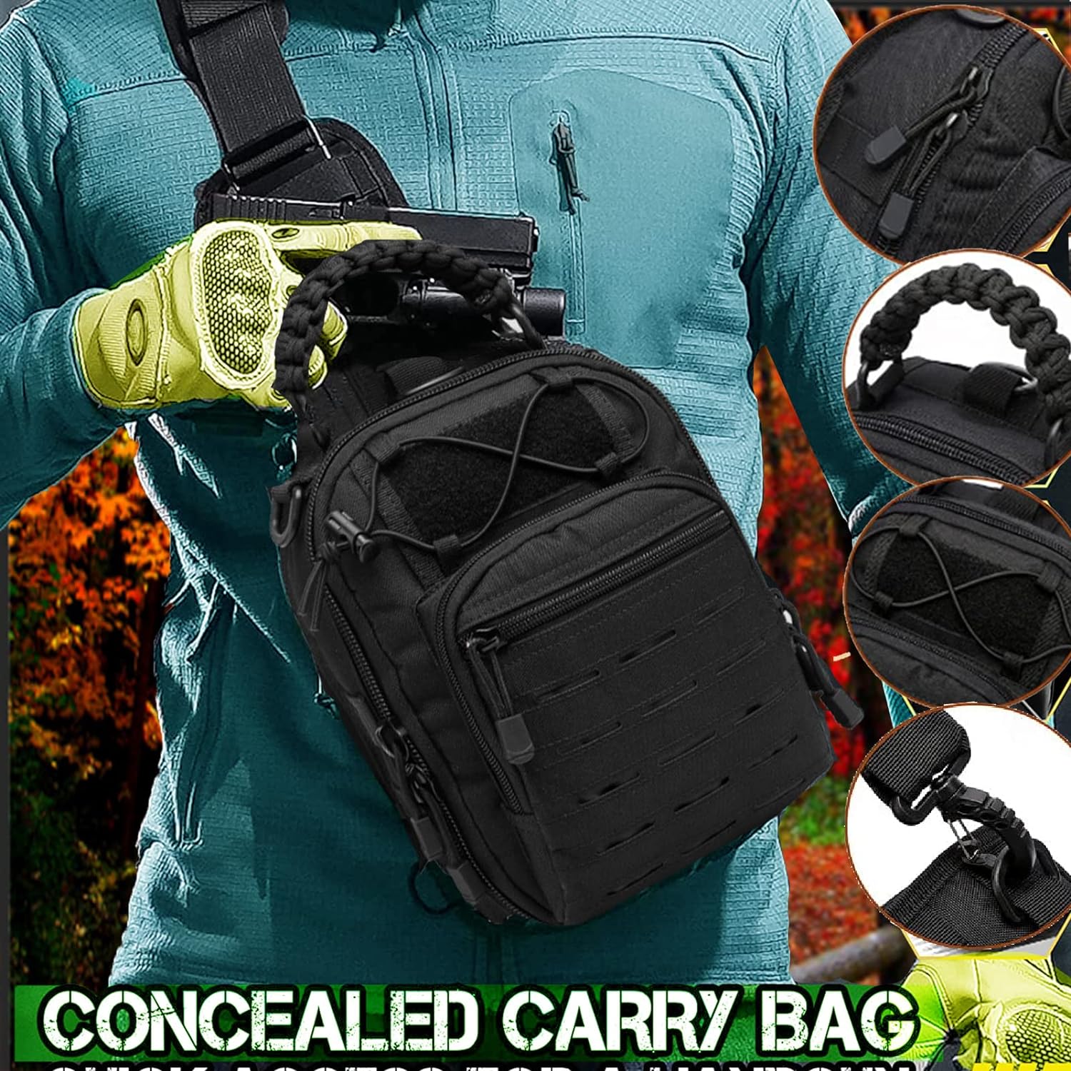 Tactical Compact Edc Shoulder Bag, Concealed Carry Handgun Pouch, Multi-Functional Durable Chest Pack for Outdoor Sports and Daily Use