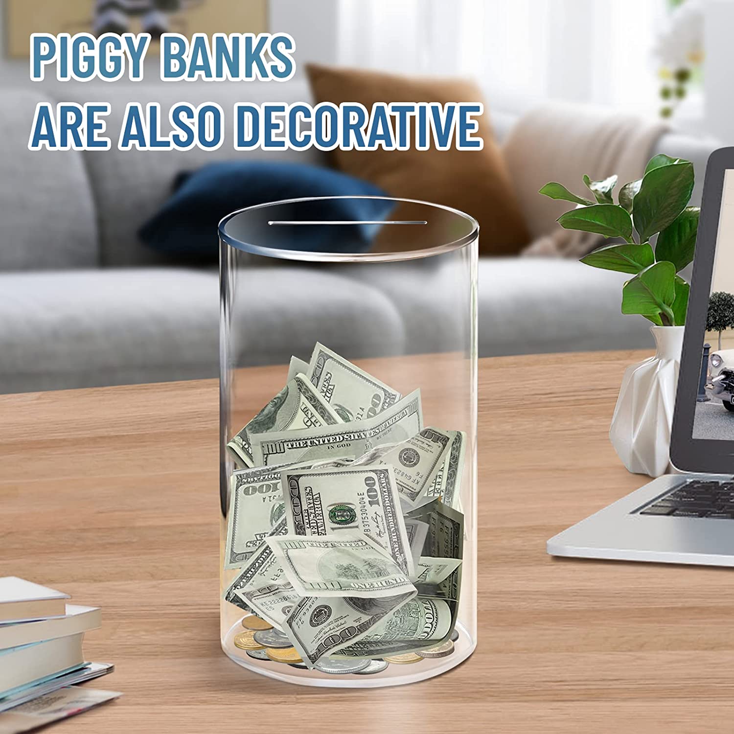 Acrylic Coin Bank Cylinder, Transparent Money Box, One-Way Inlet, Kids Gift, Independence Day Memorial, Desktop Decoration, Savings Planner, Acrylic Savings Jar, Acrylic Piggy Bank