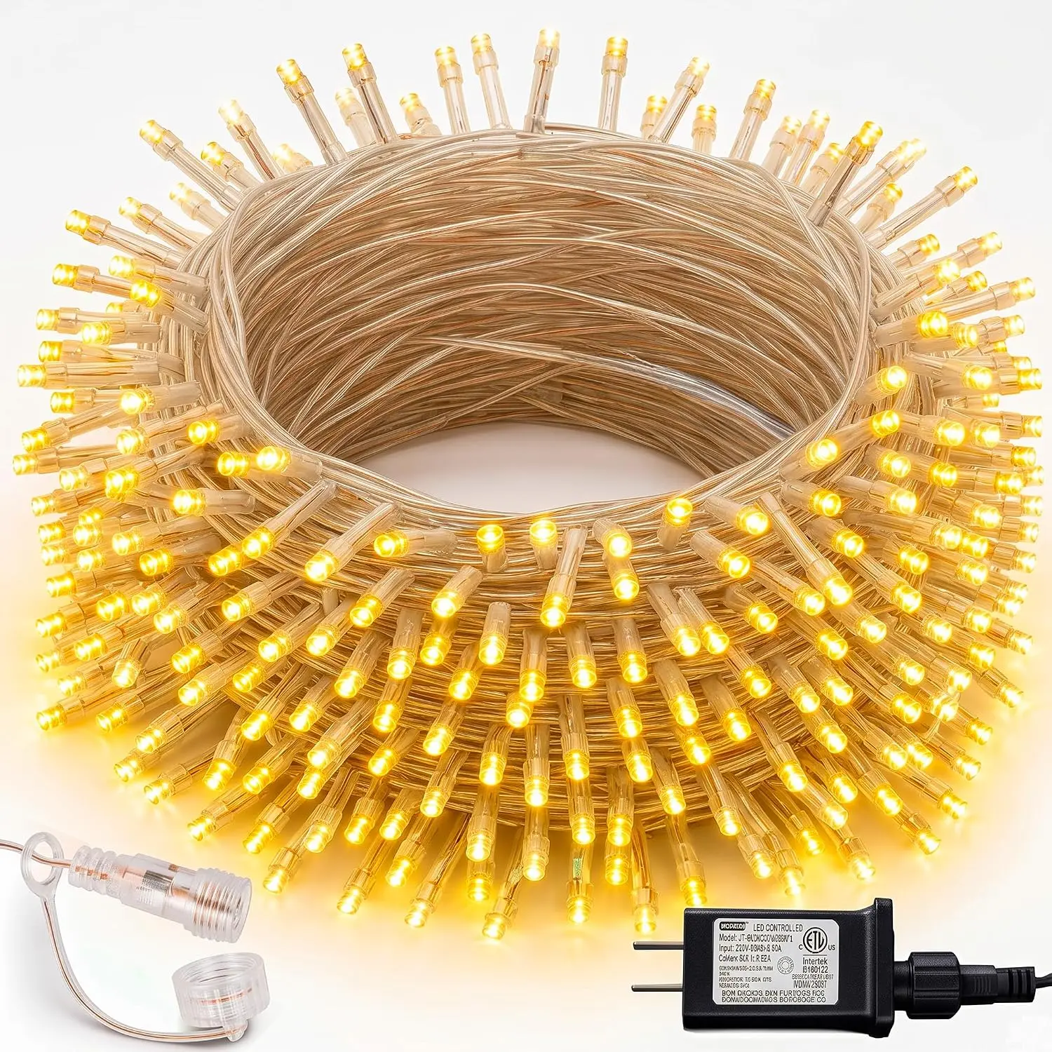 Christmas String Lights, 100 FT 300 LED Connectable  String Lights Clear Wire with 8 Modes Timer, Christmas Decorations for Indoor Outdoor Xmas Party Yard Garden (Warm White)