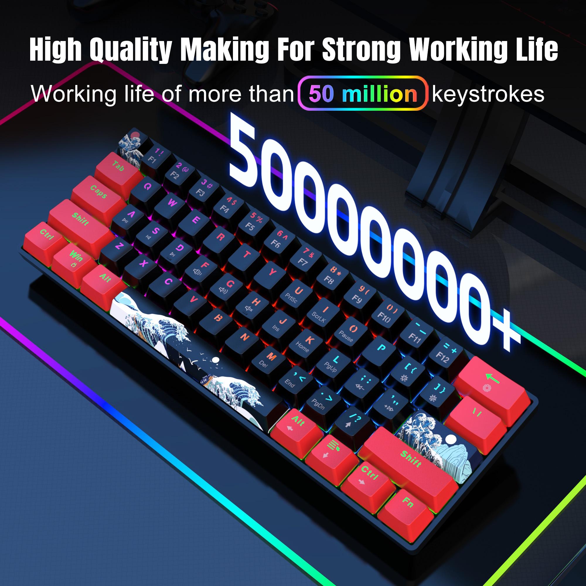 60% Mechanical Keyboard, Gaming Keyboard with Blue Switches, Sea Blue Backlit, RGB Backlit Keyboard, Small Compact Design, Portable 61 Key for Gamers