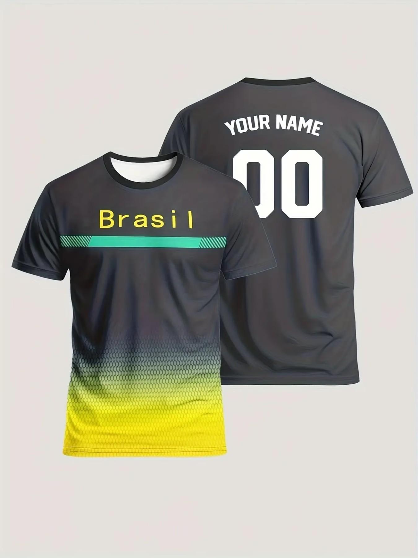 Youth Men's Soccer Theme Quick-Dry Breathable T-Shirt, Team Uniform Style Sportswear, Daily Casual Wear, Comfortable Fitted Training Jersey