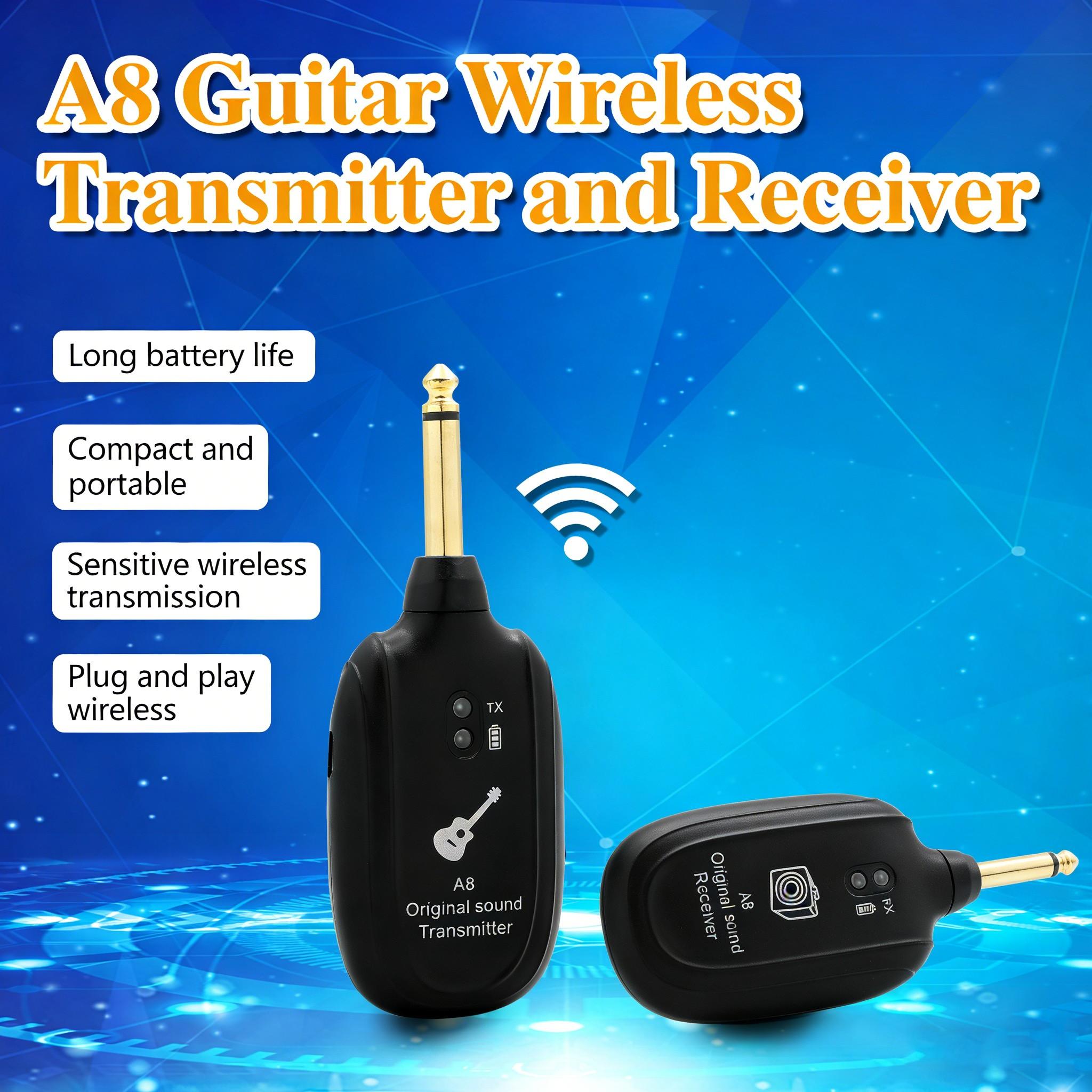 A8 Professional Instrument Wireless Transmitter, Low Latency Uhf Audio System, Ideal for Guitar Bass String Instruments, Studio Stage Perfect Choice