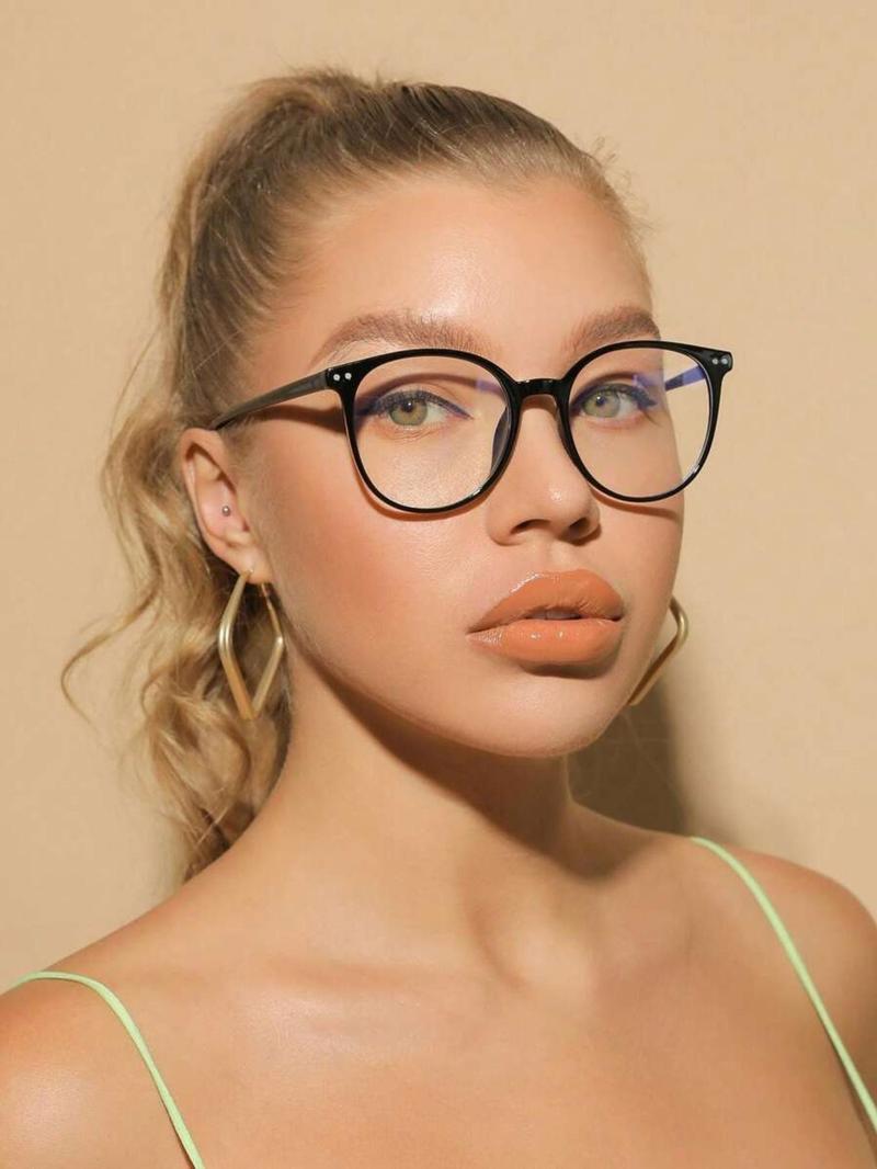 Women's Round Frame Anti-Blue Light Fashion Glasses, Anti Eyestrain Eyewear, Daily Wear Transparent Eyewear Accessories, Polycarbonate Material, Cute Style