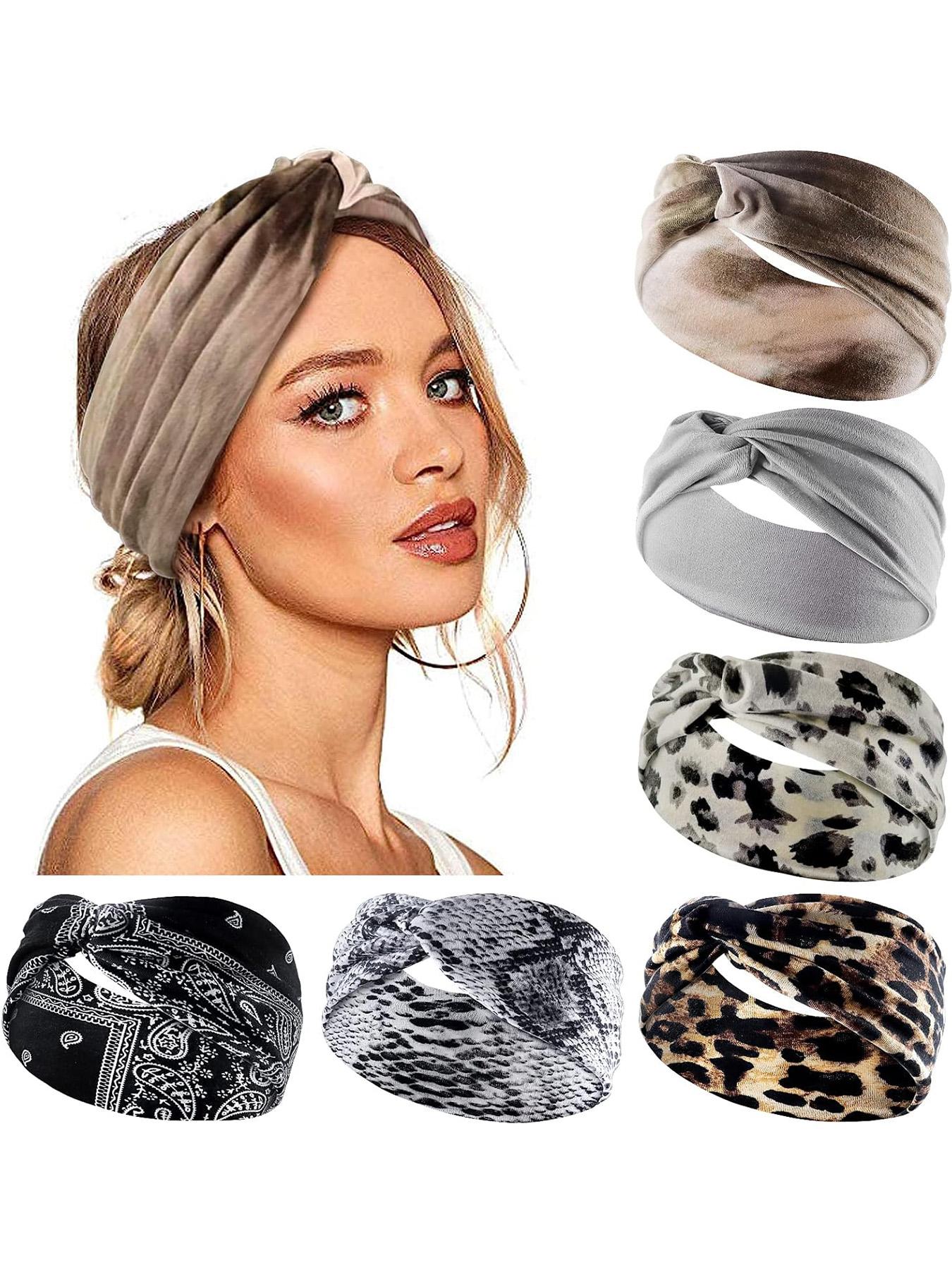 6pcs Boho Fashion Leopard Print Cross Hairbands Set, Comfortable Elastic Workout Headbands for Running Yoga Party Daily Wear, Zigzag Headband