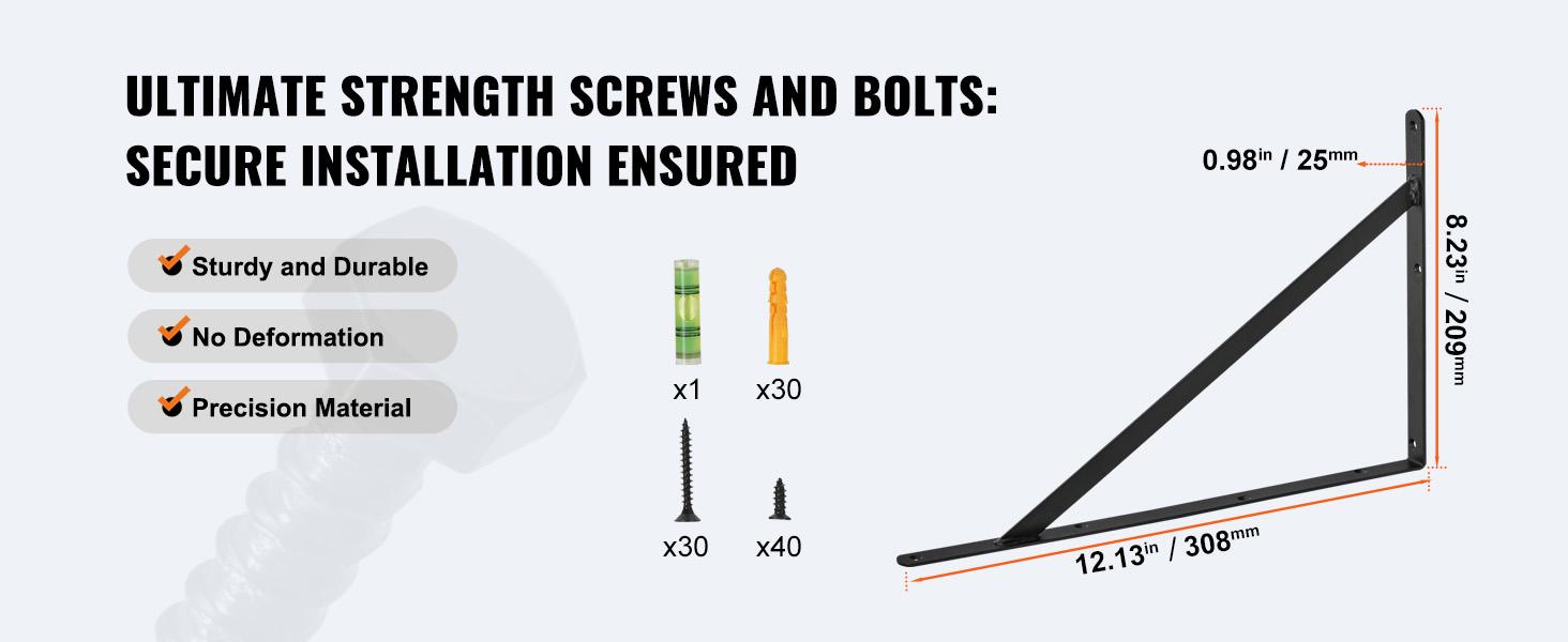 VEVOR Shelf Bracket, 12x 8 in 10 Pcs, Heavy Duty Floating Shelf Brackets, Brackets for Shelves, 3mm Thick Matte Black Triangle Shelf Bracket, Steel Shelving Brackets with 160 lbs Load Capacity VEVOR Shelf Bracket, 12x 8 in 10 Pcs, Heavy Duty Floating Shelf Brackets, Brackets for Shelves, 3mm Thick Matte Black Triangle Shelf Bracket, Steel Shelving Brackets with 160 lbs Load Capacity