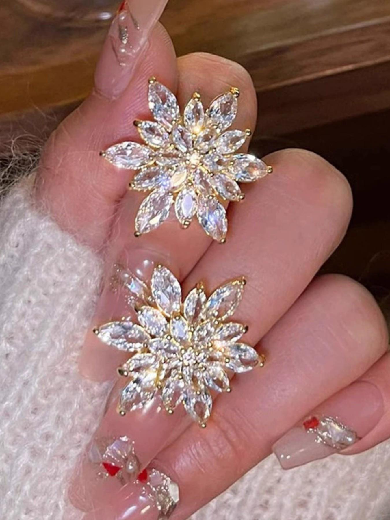 Trendy Fashion Rhinestone Snowflake Earrings, Elegant Party Jewelry for Women, Stylish Ear Rings for Special Occasions