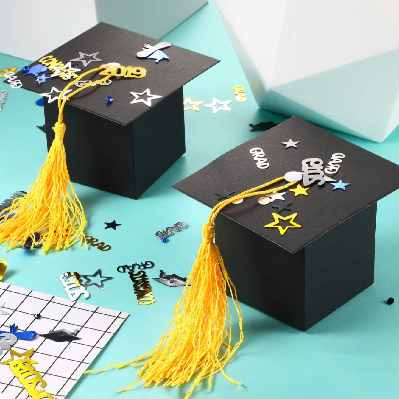 50pcs Graduation Cap Gift Box Set, & Paper Container Non-Food Contact, Cute Tassel Hat Boxes, Party Favors, Wedding Decorations